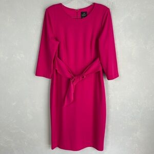 Adrianna Papell size 16 midi dress knit crepe tie waist sheath pink 3/4 sleeve